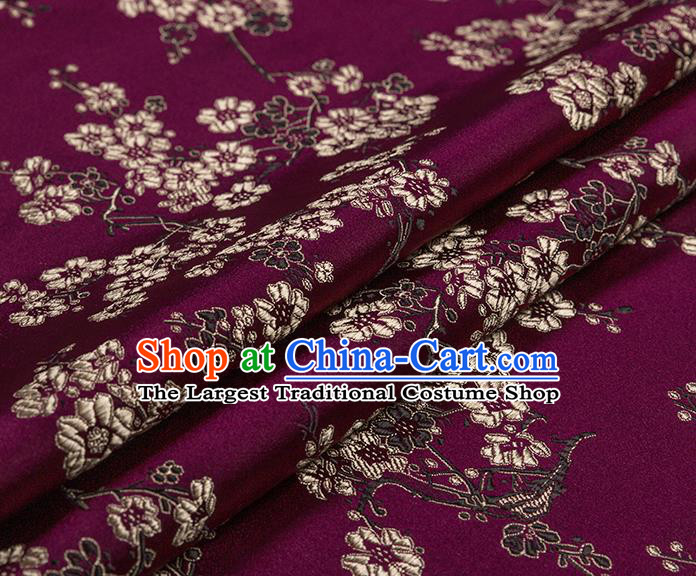 Chinese Traditional Purple Satin Classical Plum Blossom Pattern Design Brocade Fabric Tang Suit Material Drapery