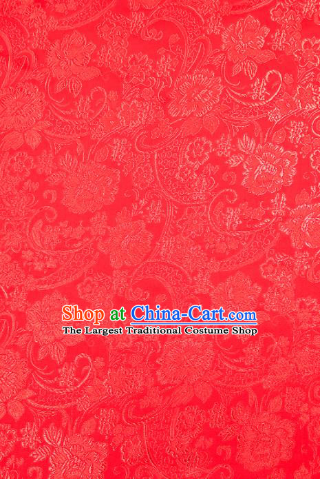 Chinese Traditional Satin Classical Loquat Flower Pattern Design Red Brocade Fabric Tang Suit Material Drapery
