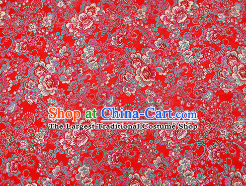 Red Brocade Chinese Traditional Garment Fabric Classical Peony Pattern Design Satin Cushion Material Drapery