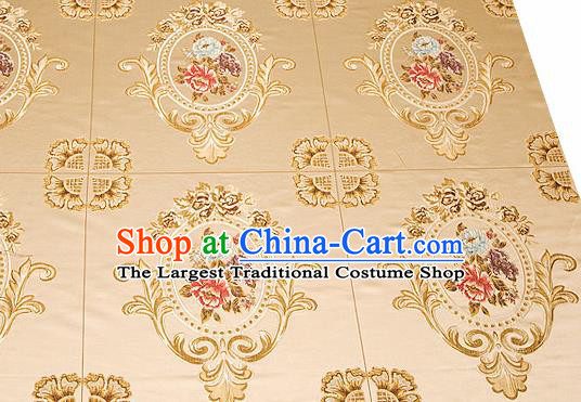 Top Grade Classical Flocked Peony Pattern Light Golden Brocade Chinese Traditional Garment Fabric Cushion Satin Material Drapery