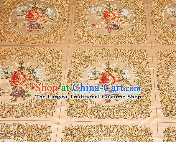 Top Grade Classical Peony Flowers Pattern Golden Brocade Chinese Traditional Garment Fabric Cushion Satin Material Drapery
