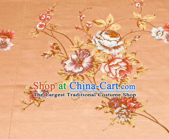 Top Grade Classical Embroidery Flowers Pattern Bronze Brocade Chinese Traditional Garment Fabric Cushion Satin Material Drapery