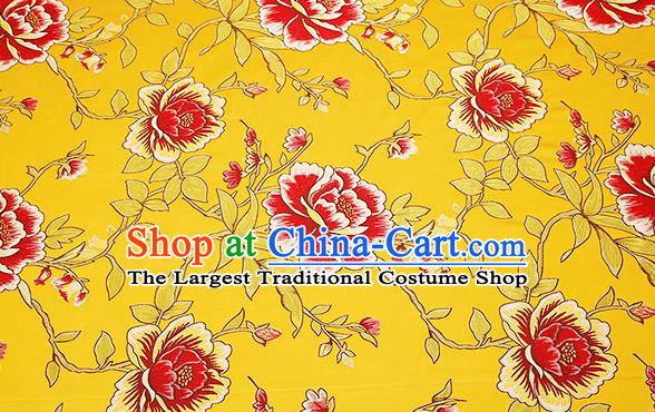 Top Grade Classical Peony Pattern Yellow Brocade Chinese Traditional Garment Fabric Cushion Satin Material Drapery