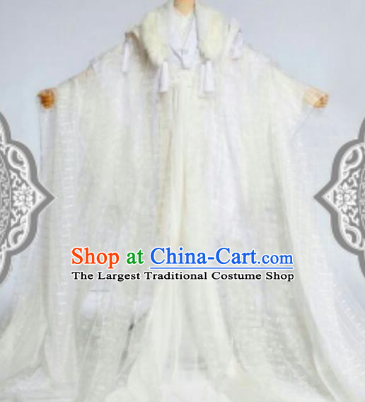 Chinese Ancient Cosplay Swordsman White Costumes Traditional Royal Highness Clothing for Men