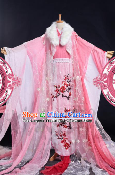 Chinese Ancient Cosplay Peri Pink Costumes Traditional Princess Embroidered Hanfu Dress for Women