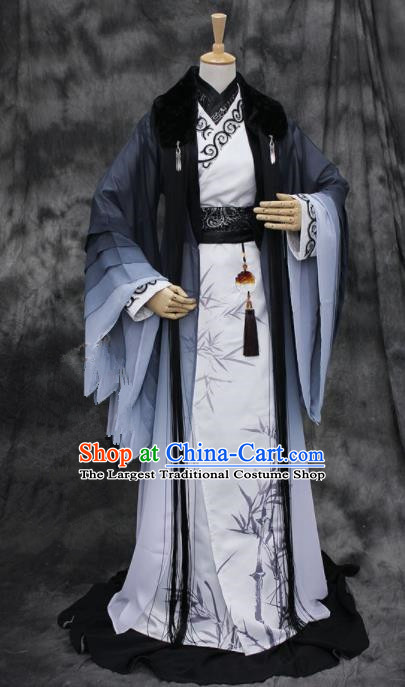 Chinese Ancient Cosplay Swordsman Printing Bamboo Costumes Traditional Prince Hanfu Clothing for Men