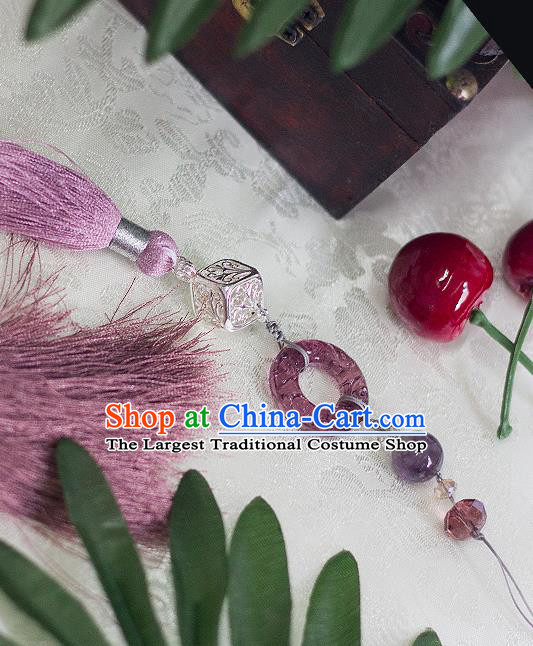 Chinese Traditional Handmade Palace Waist Accessories Purple Tassel Jade Pendant for Men