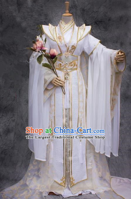 Chinese Ancient Prince White Costumes Traditional Cosplay Nobility Childe Hanfu Clothing for Men