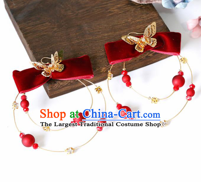 Top Grade Handmade Red Bowknot Earrings Bride Jewelry Accessories for Women