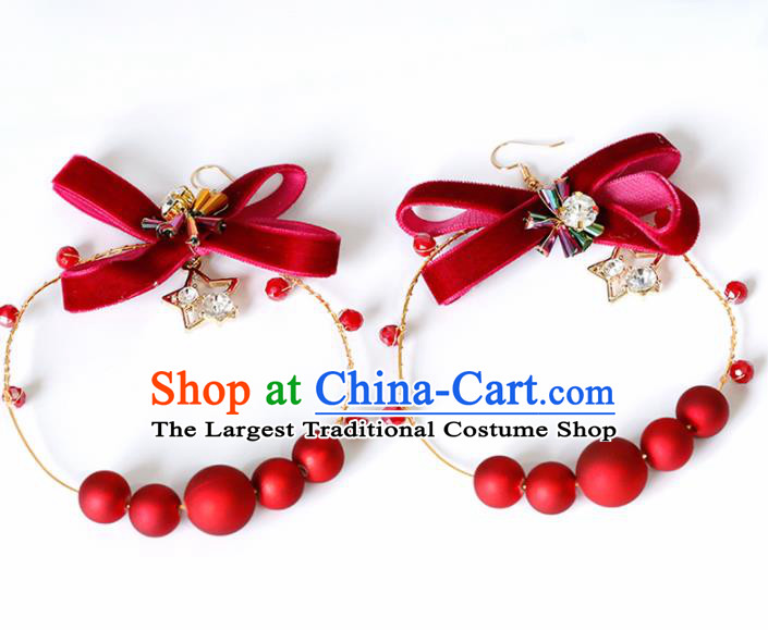 Top Grade Handmade Red Beads Bowknot Earrings Bride Jewelry Accessories for Women