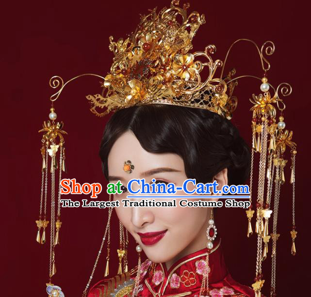 Chinese Traditional Xiuhe Suit Handmade Phoenix Coronet Ancient Bride Hair Accessories for Women