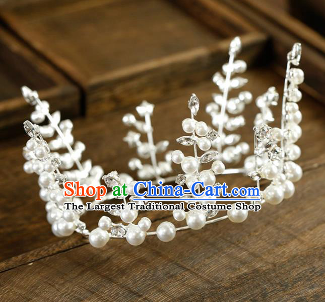 Top Grade Handmade Bride Pearls Royal Crown Baroque Hair Accessories for Women