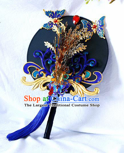Chinese Traditional Wedding Round Fans Ancient Bride Handmade Cloisonne Butterfly Palace Fans for Women