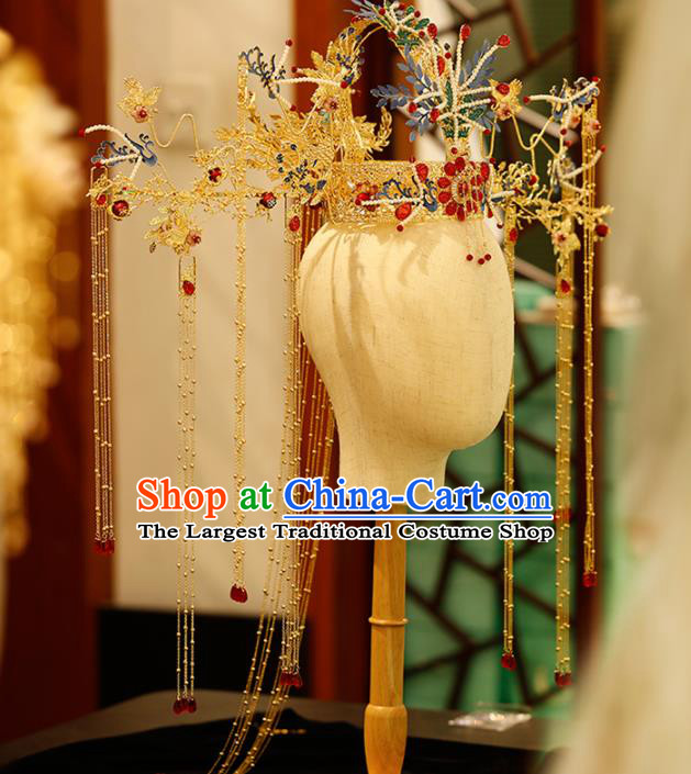Chinese Traditional Xiuhe Suit Handmade Phoenix Coronet Ancient Queen Hairpins Hair Accessories for Women