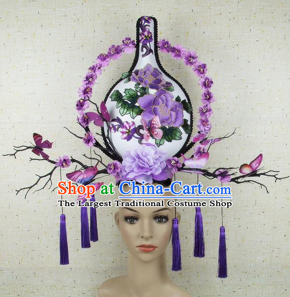 Top Grade Chinese Handmade Headdress Traditional Purple Flowers Vase Hair Accessories for Women