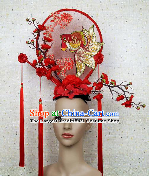 Top Grade Handmade Chinese Embroidered Goldfish Palace Hair Clasp Headdress Traditional Hair Accessories for Women