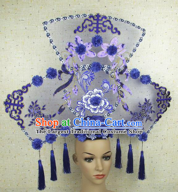 Top Grade Chinese Handmade Embroidery Peony Tassel Headdress Traditional Hair Accessories for Women