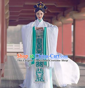 Chinese Traditional Palace Hanfu Dress Ancient Qin Dynasty Imperial Concubine Embroidered Costumes and Headpiece Complete Set