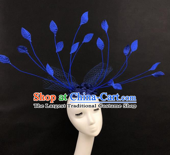 Top Grade Catwalks Hair Accessories Halloween Cosplay Blue Leaf Headdress for Women