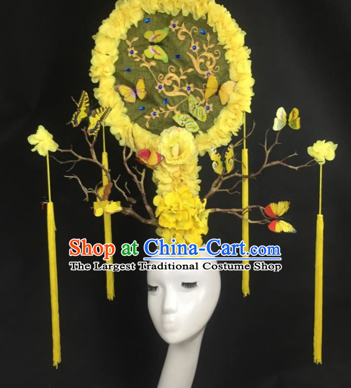 Chinese Traditional Palace Exaggerated Headdress Yellow Flowers Catwalks Hair Accessories for Women