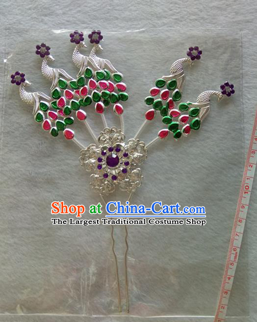 Chinese Ethnic Dai Nationality Hair Accessories Traditional Colorful Peacock Hairpins for Women