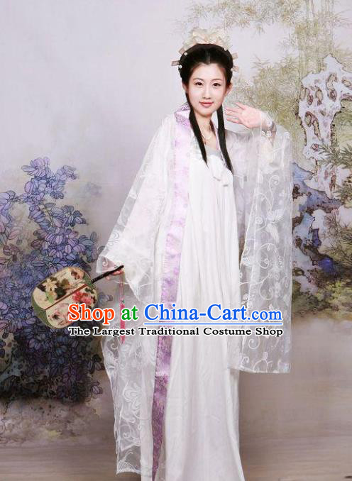 Chinese Ancient Royal Princess Costumes Traditional Tang Dynasty White Hanfu Dress for Women