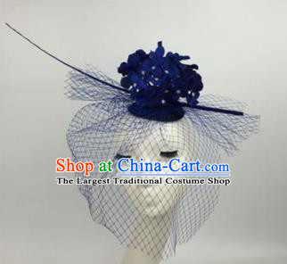 Top Grade Halloween Catwalks Blue Flowers Top Hat Brazilian Carnival Headdress for Women
