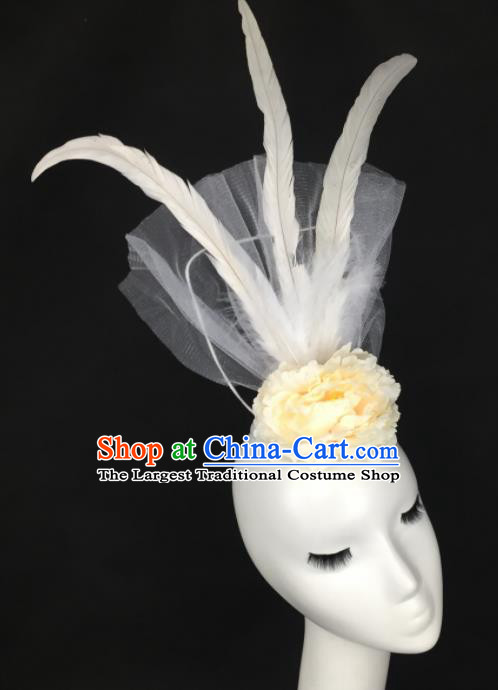 Top Grade Halloween Catwalks Headdress Brazilian Carnival White Feather Top Hat for Women