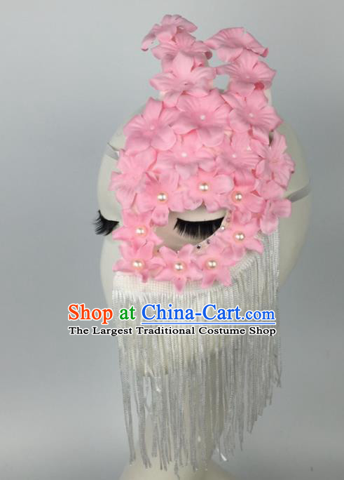 Halloween Exaggerated Accessories Catwalks Pink Flowers Tassel Masks for Women
