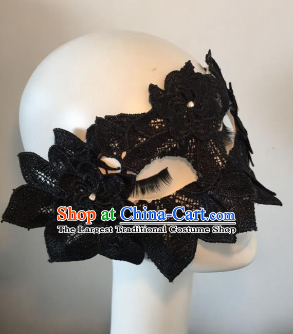 Halloween Exaggerated Accessories Catwalks Black Lace Leaf Masks for Women