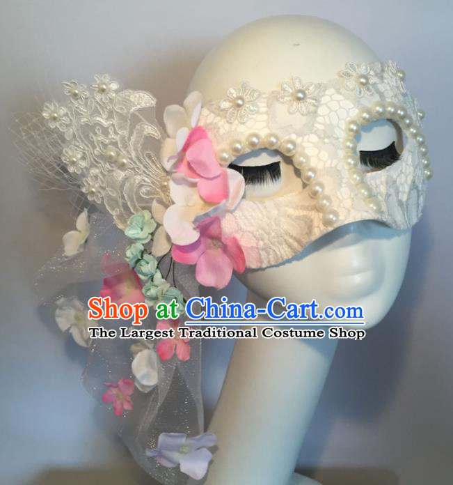 Halloween Exaggerated Accessories Catwalks Pearls Veil Masks for Women