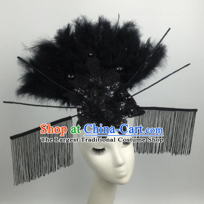 Top Grade Halloween Catwalks Black Feather Hair Accessories Brazilian Carnival Headdress for Women
