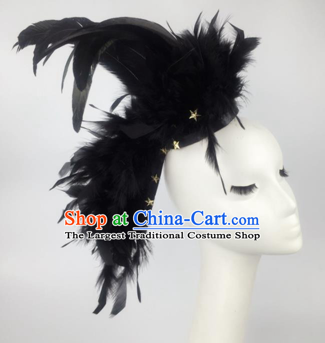 Top Grade Halloween Catwalks Hair Accessories Brazilian Carnival Black Feather Headdress for Women