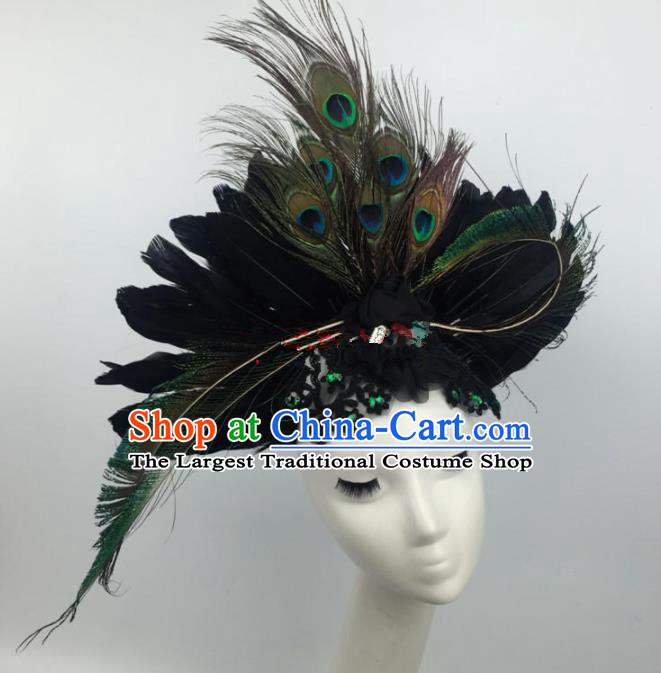 Top Grade Halloween Catwalks Hair Accessories Brazilian Carnival Peacock Feather Headdress for Women