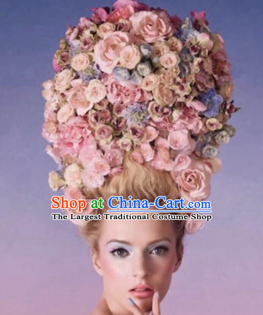 Top Grade Halloween Hair Accessories Catwalks Baroque Queen Pink Roses Headdress for Women