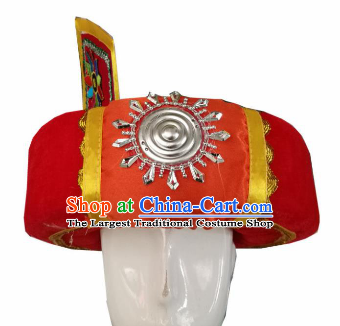 Chinese Traditional National Hat Ethnic Yi Nationality Red Hat for Men