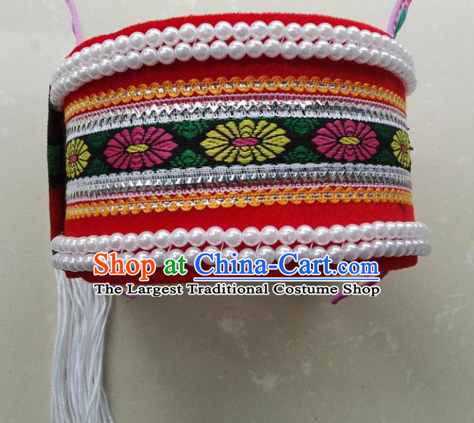 Chinese Traditional National Hat Ethnic Yi Nationality Bride Embroidered Hat for Women