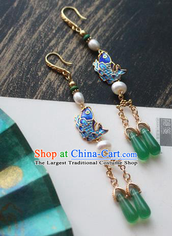 Asian Chinese Traditional Ear Accessories Ancient Hanfu Blueing Fish Earrings for Women