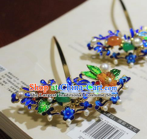 Asian Chinese Traditional Hair Accessories Ancient Hanfu Blueing Agate Hairpins Hair Clip for Women