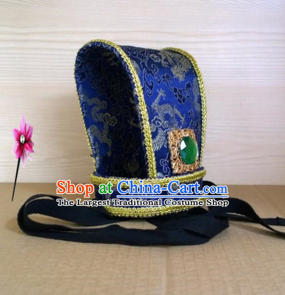 Chinese Traditional Hanfu Headdress Ancient Han Dynasty Emperor Tuinga Blue Hairdo Crown for Men