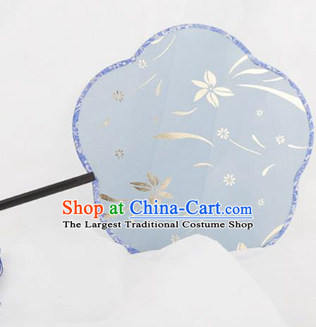 Traditional Chinese Crafts Palace Blue Silk Fans Round Fans Ancient Princess Gilding Fan for Women