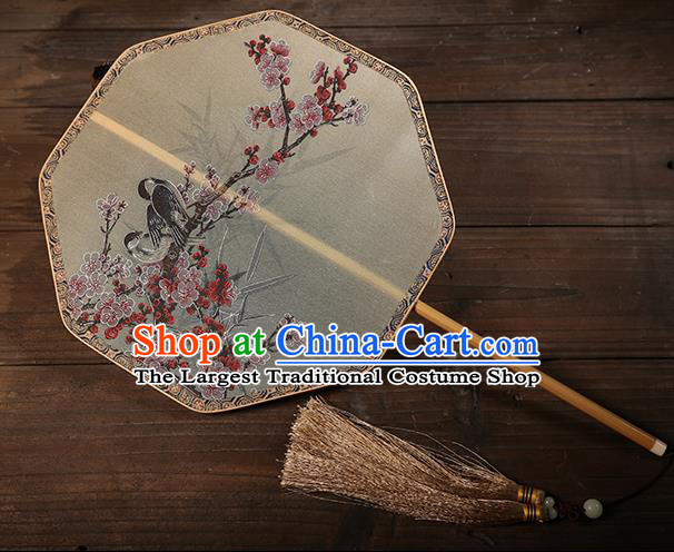 Traditional Chinese Crafts Palace Fans Printing Wintersweet Round Fans Ancient Silk Fan for Women