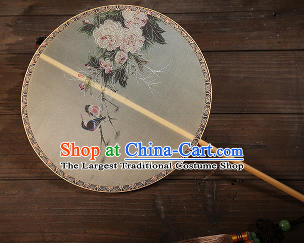 Traditional Chinese Crafts Palace Fans Printing Peony Bird Round Fans Ancient Silk Fan for Women