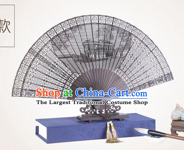 Chinese Traditional Crafts Sandalwood Folding Fans Pierced Summer Palace Fans Accordion Fan