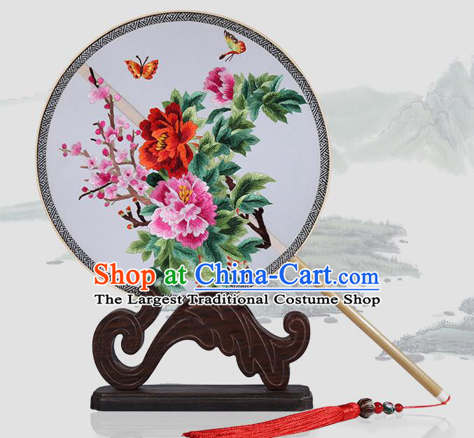 Traditional Chinese Crafts Palace Fans Embroidered Peony Round Fans Ancient Silk Fan for Women