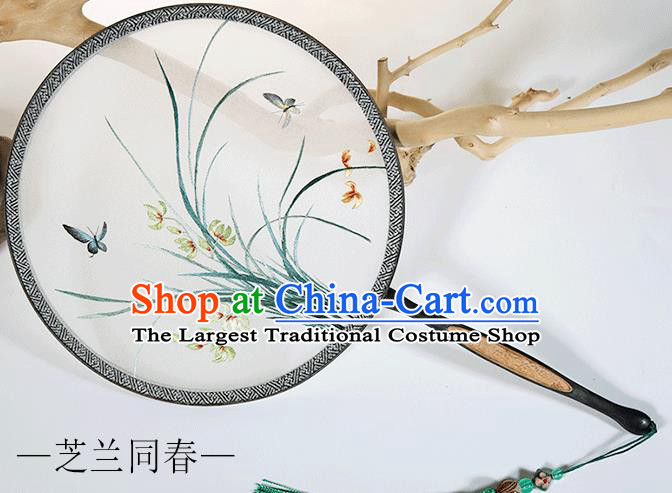 Traditional Chinese Crafts Palace Fans Embroidered Orchid Round Fans Ancient Silk Fan for Women
