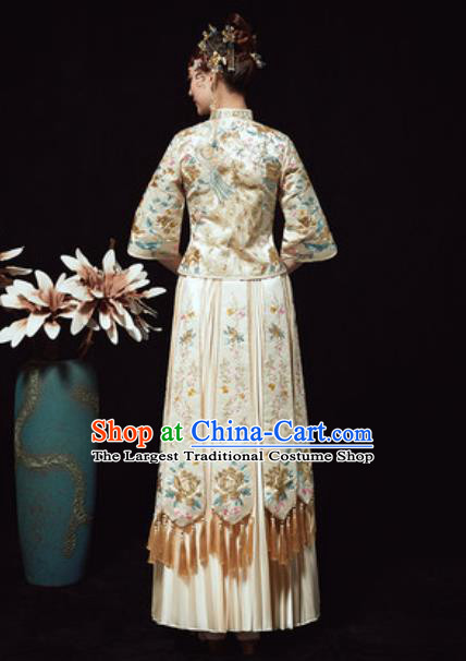 Chinese Traditional Wedding Costumes White Xiuhe Suits Ancient Bride Embroidered Dress for Women