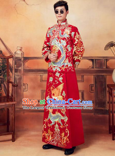 Chinese Traditional Wedding Embroidered Dragon Costumes Ancient Bridegroom Toast Clothing for Men