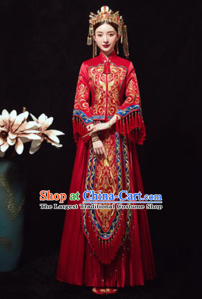 Traditional Chinese Wedding Phoenix Costumes Ancient Bride Embroidered Dress for Women