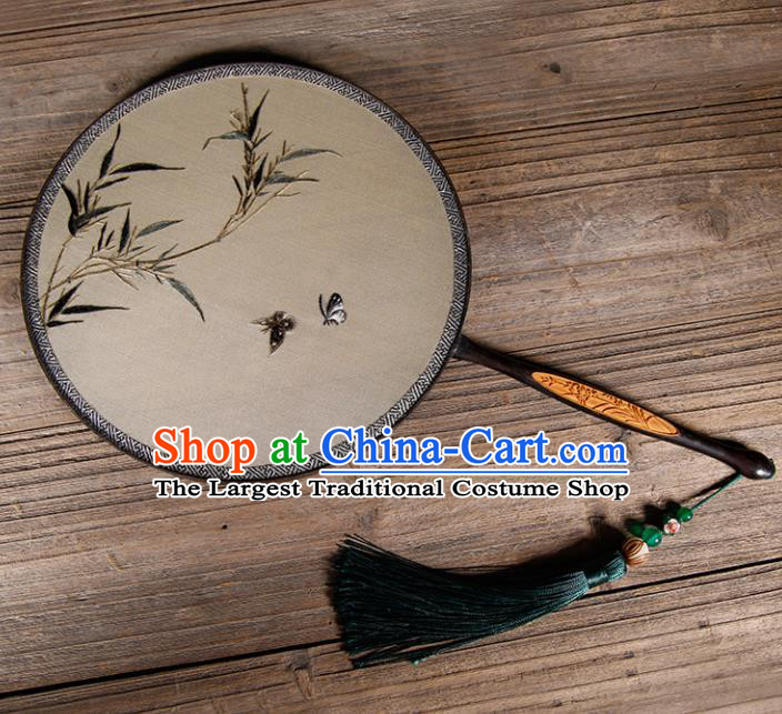 Chinese Traditional Hanfu Palace Fans Embroidered Bamboo Fans Ancient Silk Round Fan for Women